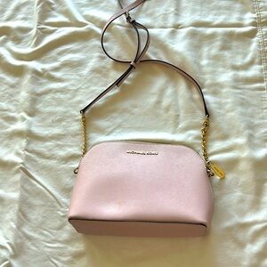 Michael Kors Cindy Dome Saffaino Leather Crossbody Pastel Pink back slip pocket